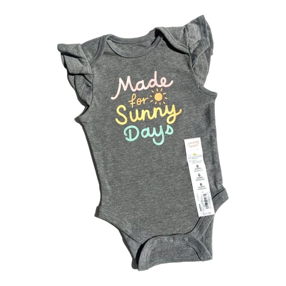 Jumping Beans Girls 6m "Made for Sunny Days" Grey Onesie - Picture 1 of 4